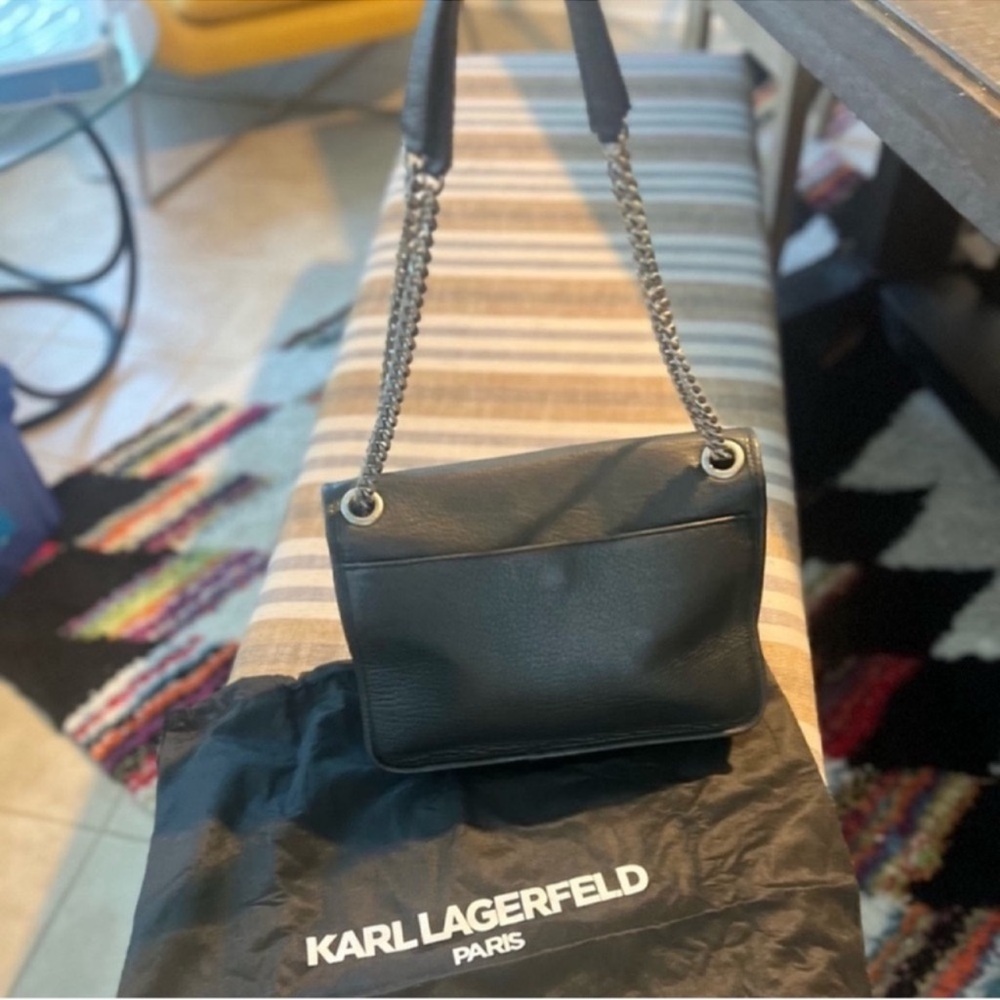 LIKE NEW! Karl Lagerfeld Lyon Black Leather Shoulder Bag satchel purse - Picture 8 of 16